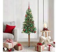 Albero di Natale sottile con 150 LED bianco caldo, altezza 150 cm, PVC verde, con supporto in metallo, per interni ed esterni, decorazione festiva