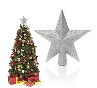 Albero di Natale Stella, Puntale per Albero di Natale, Albero di Natale Stella Topper, Stella per Albero di Natale, Ornamenti per L'albero di Natale, in Plastica, 20 cm, Argento