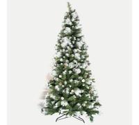 Albero di Natale verde naturale con neve e fiocco, albero di Natale innevato, luci di Natale opzionali, decorazione albero Natale a tuo piacimento, barzellette albero
