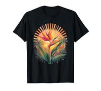 Albero di Palma Tropicale retrò Uccello del Paradiso Tramonto Maglietta