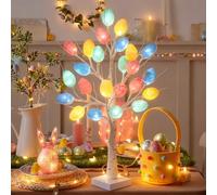 Albero di Pasqua Luminoso con 24 LED e 24 Uova Decorative Incluse - Ramoscello Bianco da Tavola a Batteria/USB - Set Addobbi e Decorazioni Pasquali Casa, Idee Regalo Originali（Uovo rotto）