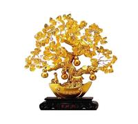 Albero di Pietre Portafortuna in Cristallo Citrino da Tavolo con Base, Ornamento for Albero della Fortuna, ricchezza, prosperità, Soggiorno, Ufficio, Artigianato Albero di Pietre preziose(Gold)