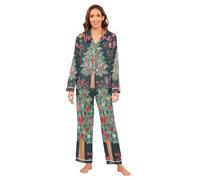 Albero di San Valentino Amore Cuori Pigiama Set Morbido Manica Lunga Piuma Polsino Delle Donne di Seta Pigiama Set Casual Ladies Sleepwear M conjuntos de 2 piezas para mujer manica lunga loungewear 2