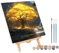 Albero Dipingere con i Numeri Adulti con Telaio, Paint by Numbers Fiume, DIY Dipingere con i Numeri Kit con 3 Pennelli e Vernice Acrilica, Hobby Creativi Adulti, Decorazione Casa Regalo 50x65cm 2-8162