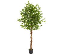 tectake® Albero di Ficus Artificiale, Foglie Realistiche, Vaso in Plastica, Decorazione per Soggiorno, Ufficio e Interni, Facile da Pulire, Arredamento - 180 cm
