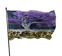 Albero Giardino Bandiera 3x5 FT Foglie Viola Albero Blu Sotto Radici FishNight Poliestere Cortile Bandiere Casa Patio Prato Banner di Saluto per Esterni Interni