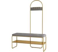 Albero grigio da ingresso con scarpiera, appendiabiti e panca per fango, con 5 ganci, elegante organizer per ingresso per camera da letto e soggiorno, 80 x 32 x 168 cm