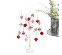 Albero illuminato - Betulla decorativa bagliore romantico con timer - albero luminoso a 24 LED con 18 ornamenti a cuore | per decorazione di interni, San e matrimonio