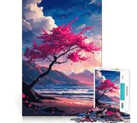 Albero in fiore rosa in riva al mare - Puzzle per ragazzi, 1000 pezzi Rafforza la memoria, crea un passatempo rilassante, di qualità, ideale come regalo festivo (50x75cm)