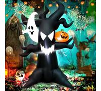 Albero infestato gonfiabile di Halloween da 1,8 m con fantasma luminoso e zucca a LED, decorazione spettrale per esterni, per cortile, feste, casa infestata, impermeabile, facile da installare