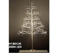 Albero Luminoso 2000 LED Bianco Caldo H180 cm - Albero di Natale Moderno Decorativo da Interno Esterno - Struttura Metallo Rivestita Bianco - Illuminazione Natalizia