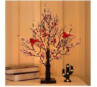Albero luminoso vintage a LED, 2025, luci per albero di Natale con bacche rosse e uccello, mini decorazione da tavolo illuminata per le vacanze, lampada a LED per interni per Natale e Capodanno