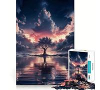 Albero misterioso al crepuscolo Puzzle per adolescenti da 1000 pezzi Gioco per allenare la mente Divertimento rilassante Arte da assemblare Oggetto da collezione (38x26cm)
