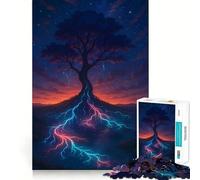 Albero mistico con radici luminose Puzzle difficile per adulti, 1000 pezzi, gioco di logica stimolante, ideale per momenti di condivisione, bordi trasparenti, regalo perfetto (50x75cm)