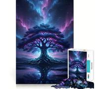 Albero mistico sotto il cielo dell'aurora boreale Puzzle da 1000 pezzi per adolescenti Migliora la memoria Divertente e rilassante Design Assemblaggio Regalo elegante (50x75cm)