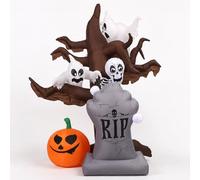 Albero morto gonfiabile per Halloween, 2,4 m, con lapide RIP, spettri, zucca e scheletro, decorazioni per esterni, luci LED integrate per feste di Halloween, cortile, giardino, prato