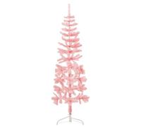 Albero Natale Artificiale Sottile Mezzo 150 cm Supporto Rosa Decorazione Natalizia Semplice da Montare Albero Salvaspazio per Casa Ufficio Hotel