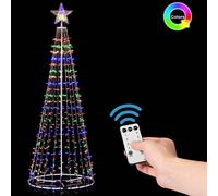 BAKAJI Albero di Natale Luminoso 2,2 metri 592 Luci Led 8 Giochi di Luce Struttura in Metallo Arredamento Addobbo Natalizio Decorazione Natalizia Design Minimal (220 cm Multicolore Stella Piena)
