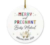 Albero ornamentale personalizzato con nome e data Merry & Pregnant, ornamento natalizio 2025 in arrivo per bambini, ornamento personalizzato per bambini in attesa ricordo, annuncio di bambini