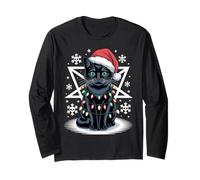 Albero Pentagramma Gatto Nero Natale Maglia a Manica