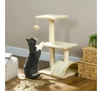 Albero per Gatti a 3 Livelli con Tiragraffi, Peluche e Sisal, 40x35x72 cm, Crema