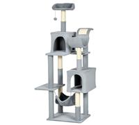 Albero Per Gatti Con Amaca, Lettino E 2 Casette, In Truciolato E Peluche, 55x49x177 Cm, Grigio E Bianco