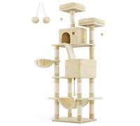 Albero per gatti Feandrea XXL, 206 cm, con 13 pali, 2 piattaforme, 2 caverne, cesta, amaca, peluche, tiragraffi multi livello per gatti grandi, beige/crema/bianco/grigio antracite/grigio chiaro/rosa