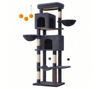 Albero per Gatti Grande, Torre Tiragraffi Alto 175 cm, Multilivelli con 2 Grotte, 2 Cestini, 5 Graffiatoi, Autospazzola, Trespolo, Amaca, Grigio Scuro [ALTO 175 CM, DIVERTIMENTO A PIÙ LIVELLI]Immergi 