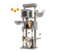 Albero per Gatti Grande, Torre Tiragraffi Alto 175 cm, Multilivelli con 2 Grotte, 2 Cestini, 5 Graffiatoi, Autospazzola, Trespolo, Amaca, Grigio Tortora [ALTO 175 CM, DIVERTIMENTO A PIÙ LIVELLI]Immerg