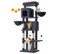 Albero per Gatti Grande, Torre Tiragraffi Alto 175 cm, Multilivelli con 2 Grotte, 2 Cestini, 5 Graffiatoi, Autospazzola, Trespolo, Amaca, Grigio Scuro [ALTO 175 CM, DIVERTIMENTO A PIÙ LIVELLI]Immergi 