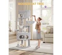 Albero per gatti Hzuaneri, albero per gatti da 178 cm con piattaforma grande, 2 grotte, 7 tiragraffi, pompon, adatto a tutte le razze di gatti