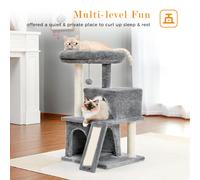 Albero per gatti Torre per gatti multilivello condomini doppi, pesce persico spazioso, palo in sisal antigraffio completamente avvolto e palline sostituibili AMT0140GY-LF