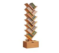 Albero per Libri con Cassetto in Legno,Libreria ad Albero, Libreria Verticale, Moderno Contenitore per Libri, Scaffale per libri Autoportante, Ripiani Organizer per Casa, Ufficio, Soggiorno, Camera da