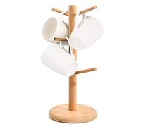 Albero Porta Tazze in Legno, Porta Tazze Caffe, Porta Tazze da Appoggio, Supporto per Albero Della Tazza, Portabicchieri con 6 Ganci e Base Ponderata per Tazza Caffè, Tazza Tè, Controsoffitto (Girare)