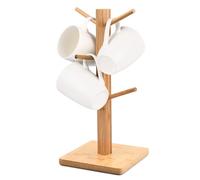 Albero Porta Tazze in Legno, Porta Tazze Caffe, Porta Tazze da Appoggio, Supporto per Albero Della Tazza, Portabicchieri con 6 Ganci e Base Ponderata per Tazza Caffè, Tazza Tè, Controsoffitto (Piazza)
