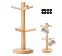 Albero Porta Tazze in Legno, Supporto per Albero Della Tazza, 6 Ganci, Supporto per Albero Della Tazza, Con Tampone in Silicone, per Cucina, Ristorante, Bar