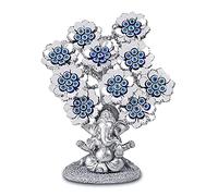 Albero portafortuna con fiori malocchio con elefante indù Ganesha argentato, statua decorativa per casa e ufficio, Feng Shui, regalo di benedizione