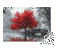Albero Rosso Ponte ad Arco Puzzle 1000 Pezzi Puzzle per Adulti Gioco di Puzzle 1000 Pezzi Carta Rilassante Arredo Casa Regalo 52x38cm/1000pcs