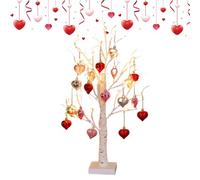 Albero San | Betulla Decorativa Romantico con Timer - Albero luminoso a 24 LED con 18 ornamenti a Cuore - per San