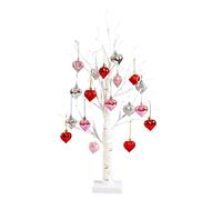 Albero San - Decorazione in betulla con bagliore romantico con timer - alberi con 24 LED e 18 ornamenti a cuore, per San,