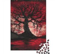 Albero Scuro Puzzle per Adulti Puzzle 1000 Pezzi Cielo Rosso Gioco di Puzzle 1000 Pezzi Relax Decorazione Casa 70x50cm/1000pcs