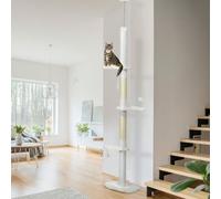 Albero Tiragraffi a Soffitto con Altezza Regolabile, Torre per Gatti Multilivello con Pali Tiragraffi in Corda di Cotone, 48x32x225-255 cm, Bianco Descrizione:Trasforma la tua casa in un paradiso per 