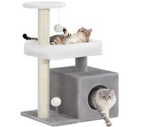 Albero Tiragraffi A Torre da 75 Cm per Gatti da Interno, Albero per Gatti Multilivello con 2 Pali in Sisal per Tirare su, Spazioso Rifugio per Gatti, Light Grey And White