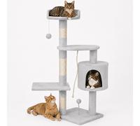 BAKAJI Albero Tiragraffi per Gatti in Sisal e Peluche Parco Giochi Gatto con Cuccia Pali Graffiatoio e 3 Piattaforme Dimensioni 112 x 67 x 55 cm (Grigio Chiaro)