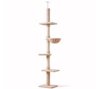 Albero Tiragraffi Multilivello A Soffitto Con Amaca E Altezza Regolabile, 40x34x230-260cm, Beige