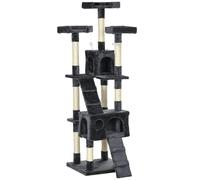 Albero Tiragraffi per Gatti 3 Posatoi 2 Casette Legno e Peluche Grigio AllMyPets