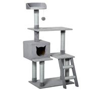 Albero Tiragraffi per Gatti 60,5x40x124 cm con Casetta e Corda di Juta Grigio