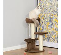 Albero Tiragraffi per Gatti a 3 Livelli con Lettino in Peluche e Pali in Sisal, Ø40x65 cm, Marrone