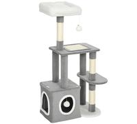 Albero Tiragraffi per Gatti con Casetta e 2 Palline 55x40x107cm Grigio e Bianco