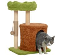 Albero Tiragraffi per Gatti con Casetta Lettino e Gioco 44x33x61 cm in Legno e Peluche Verde